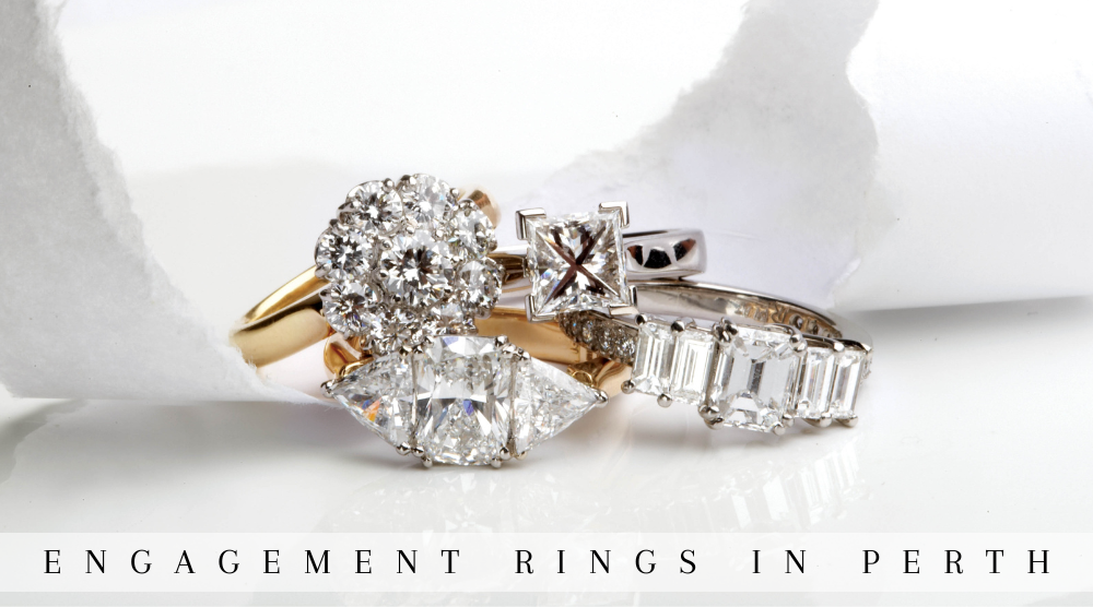 Engagement Ring Stack showing four different types of handcrafted engagement rings handcrafted by brinkhaus jewellers perth
