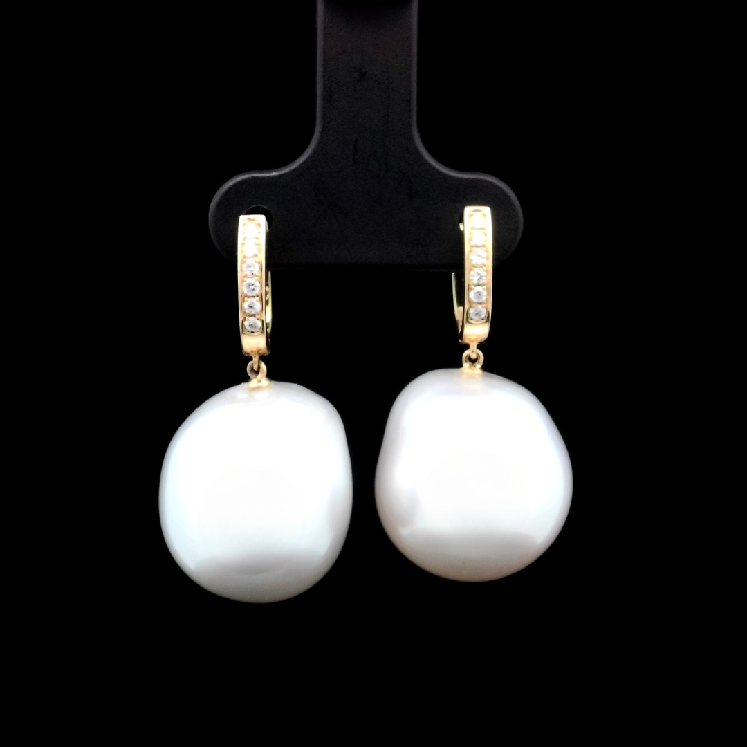 South Sea Baroque Pearl Diamond Earrings Perth | Perth Pearl Earrings | Brinkhaus Jewellers