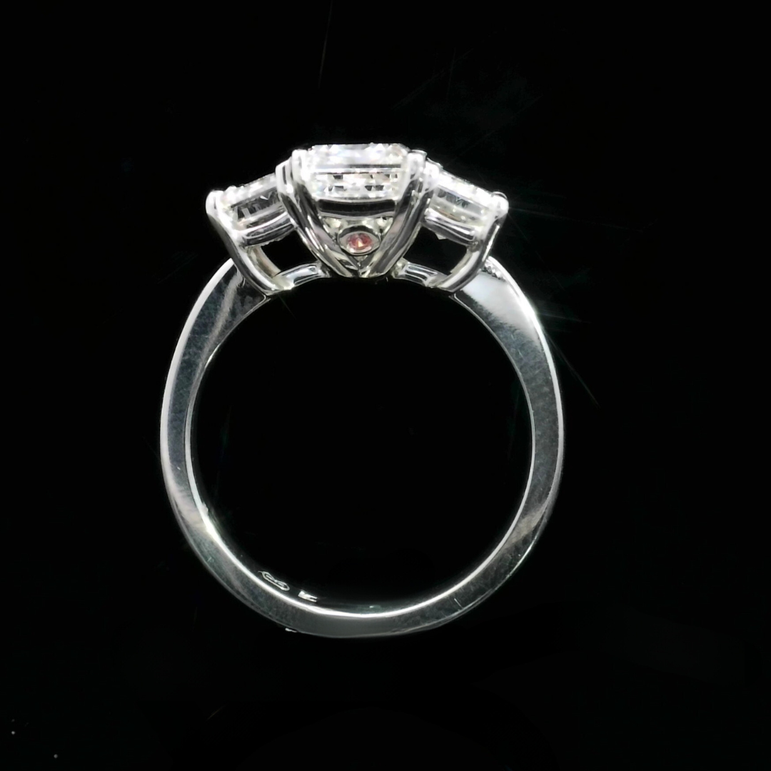 3 Stone Emerald-Cut Lab Grown Diamond & Pink Lab Grown Diamond Engagement Ring in Platinum