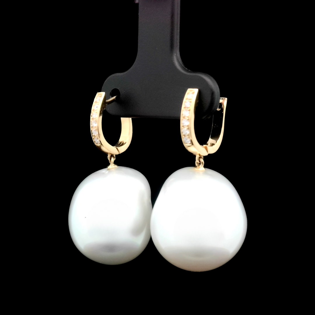 South Sea Baroque Pearl Diamond Earrings Perth | Perth Pearl Earrings | Brinkhaus Jewellers