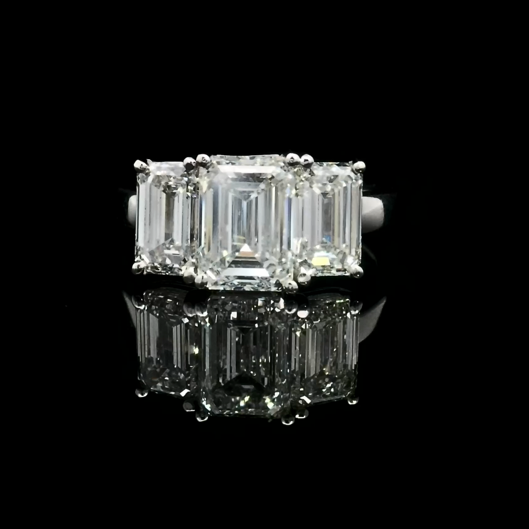 3 Stone Emerald-Cut Lab Grown Diamond & Pink Lab Grown Diamond Engagement Ring in Platinum
