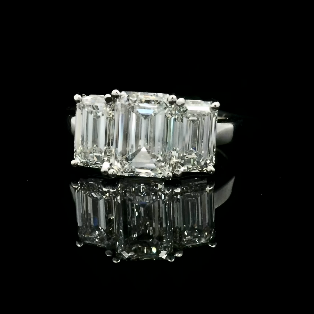 3 Stone Emerald-Cut Lab Grown Diamond & Pink Lab Grown Diamond Engagement Ring in Platinum