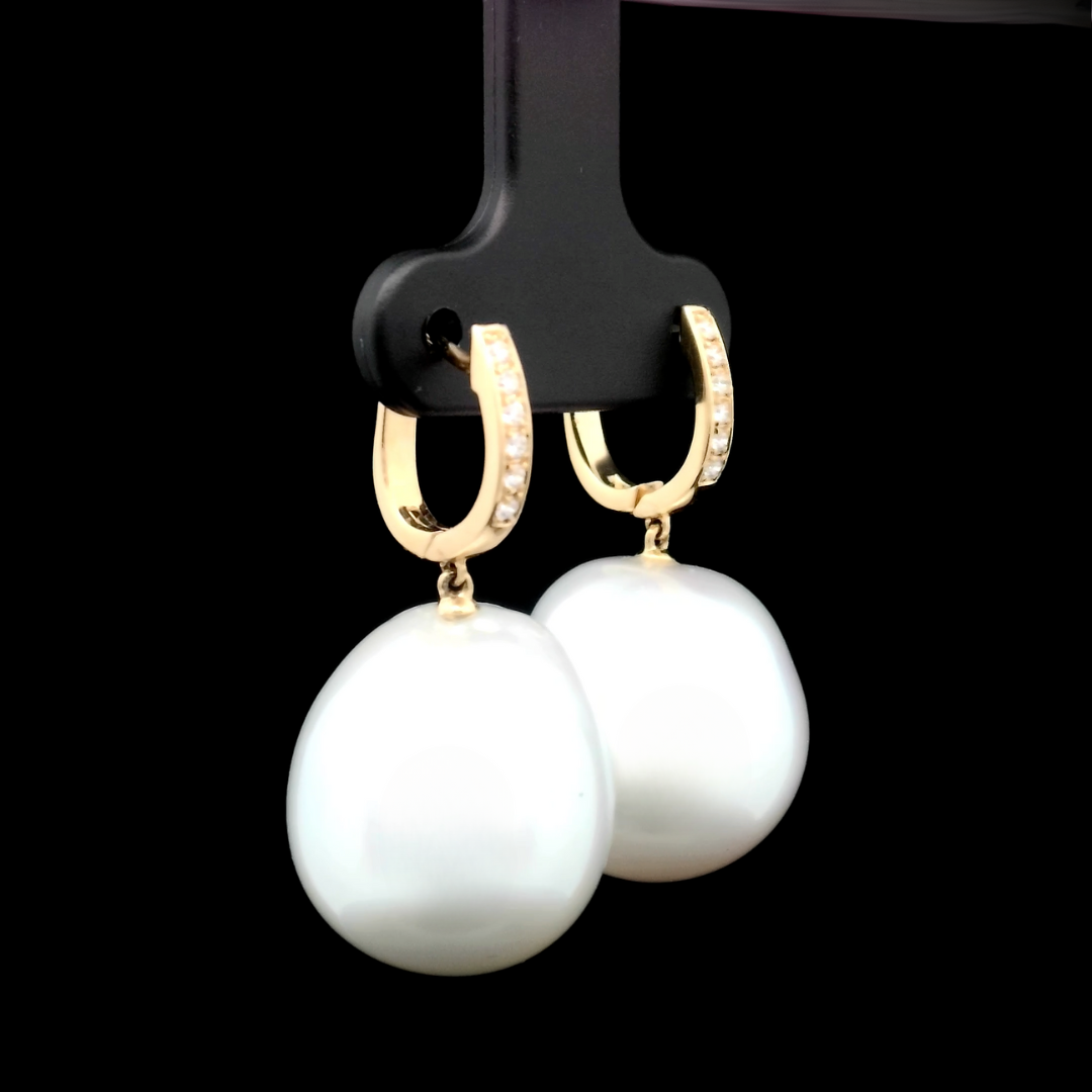 South Sea Baroque Pearl Diamond Earrings Perth | Perth Pearl Earrings | Brinkhaus Jewellers