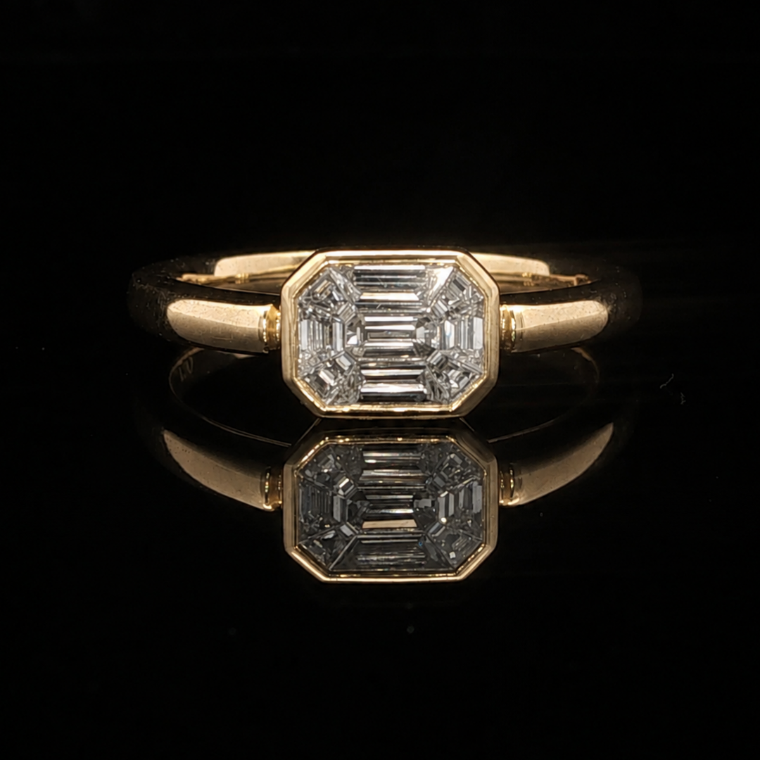 Emerald Cut Illusion Diamond Engagement Ring in 18ct Yellow Gold