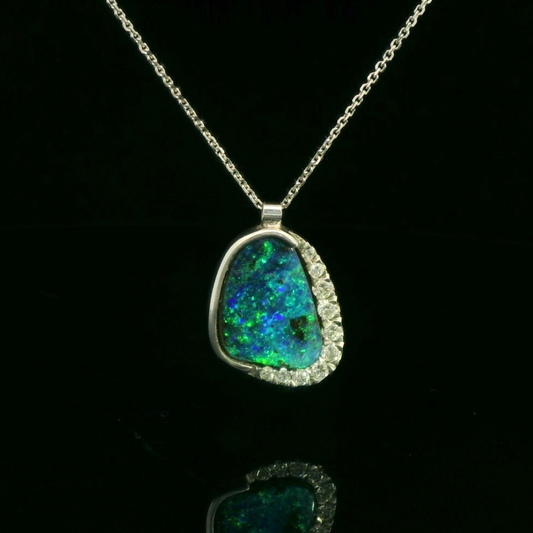 Black Opal and Diamond Necklace in White Gold