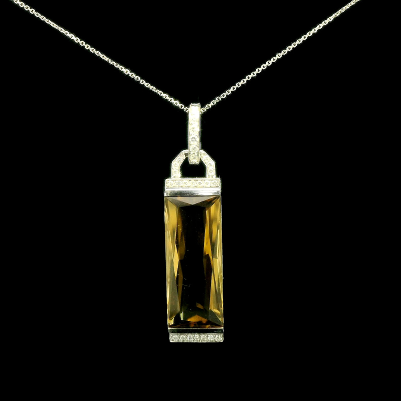 Champagne Quartz & Diamond Pendant in 18ct White Gold | Brinkhaus Jewellers