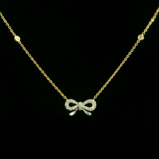 Diamond Bow Necklace in Yellow Gold