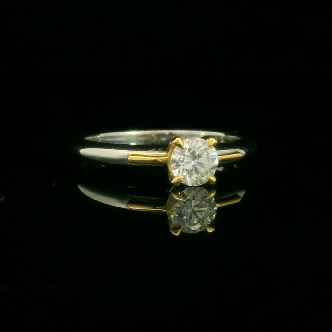 Solitaire Diamond Engagement Ring in White and Yellow Gold