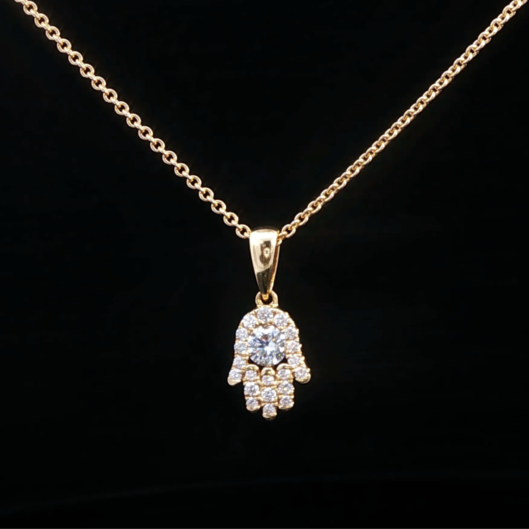 Diamond Hamsa Pendant in 18ct Yellow Gold
