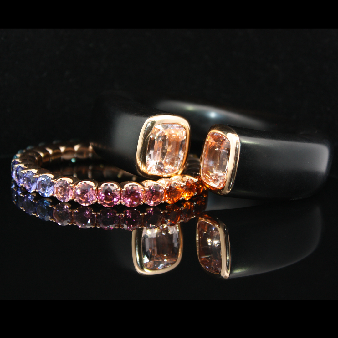 Ebony Wood and Morganite Bangle in 18ct Rose Gold