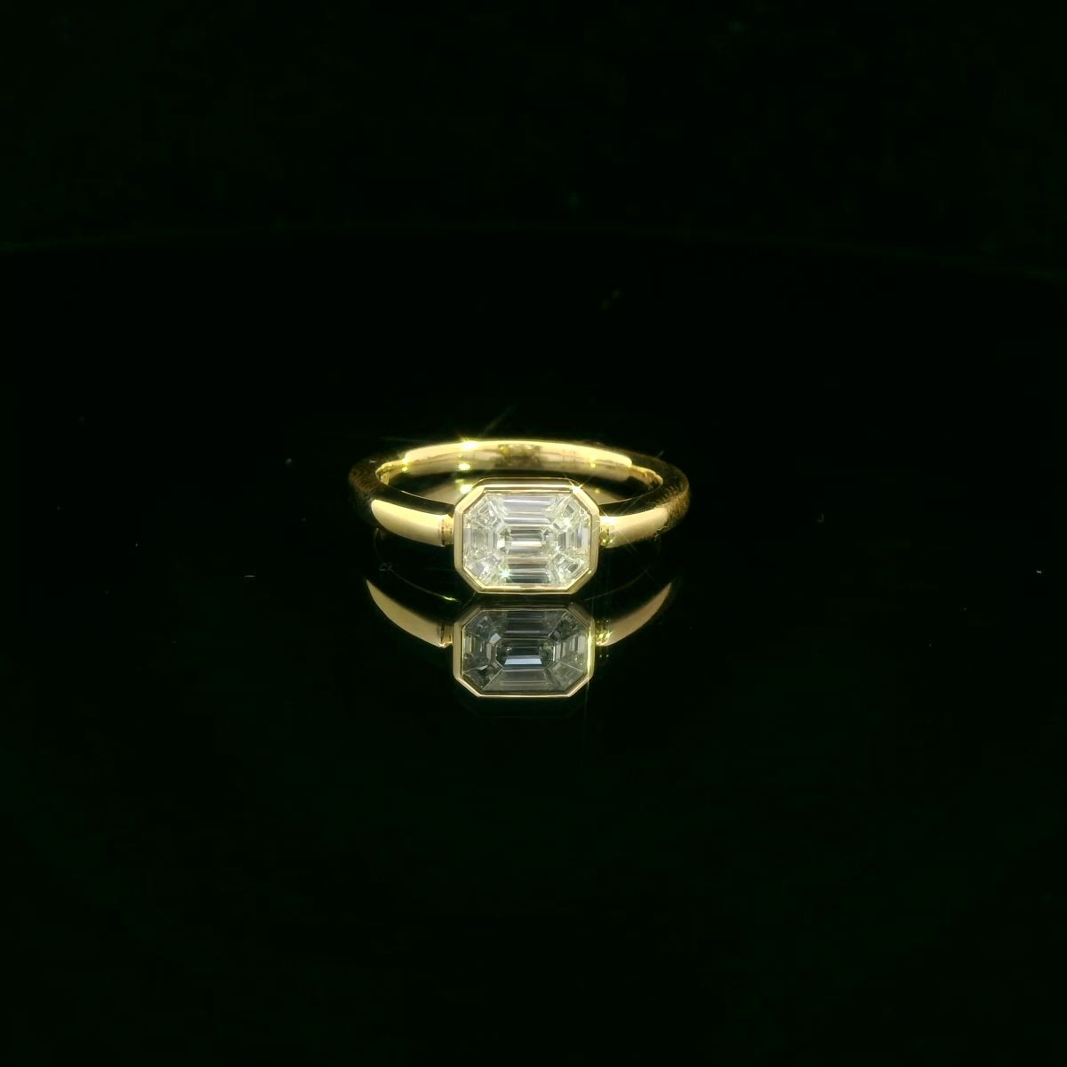 Emerald Cut Illusion Diamond Engagement Ring in Yellow Gold