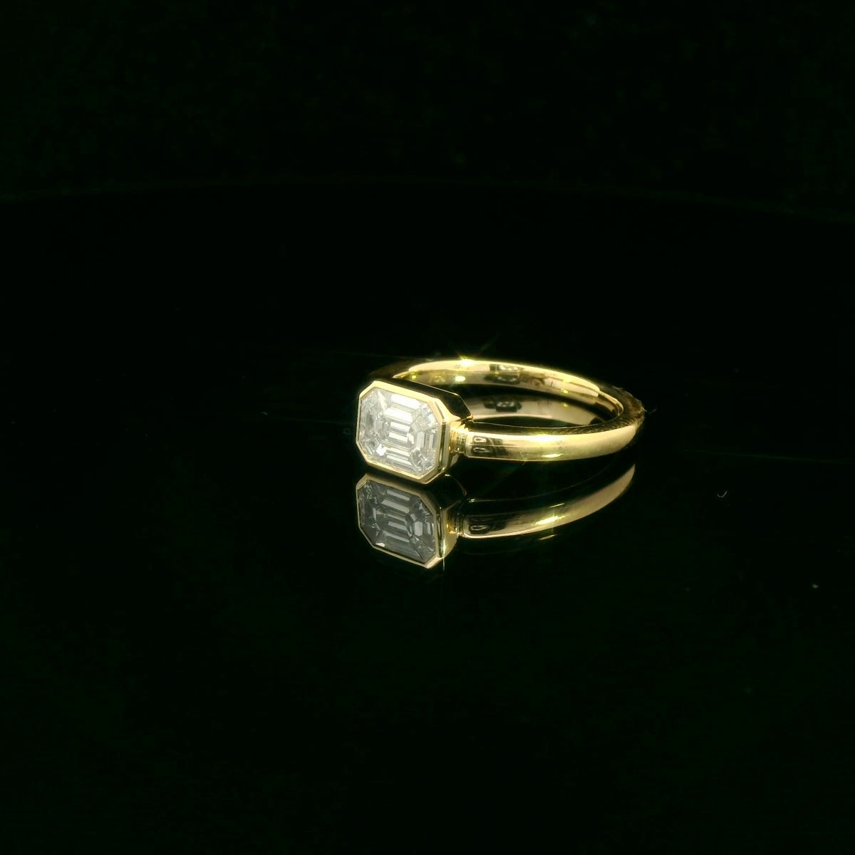 Emerald Cut Illusion Diamond Engagement Ring in Yellow Gold