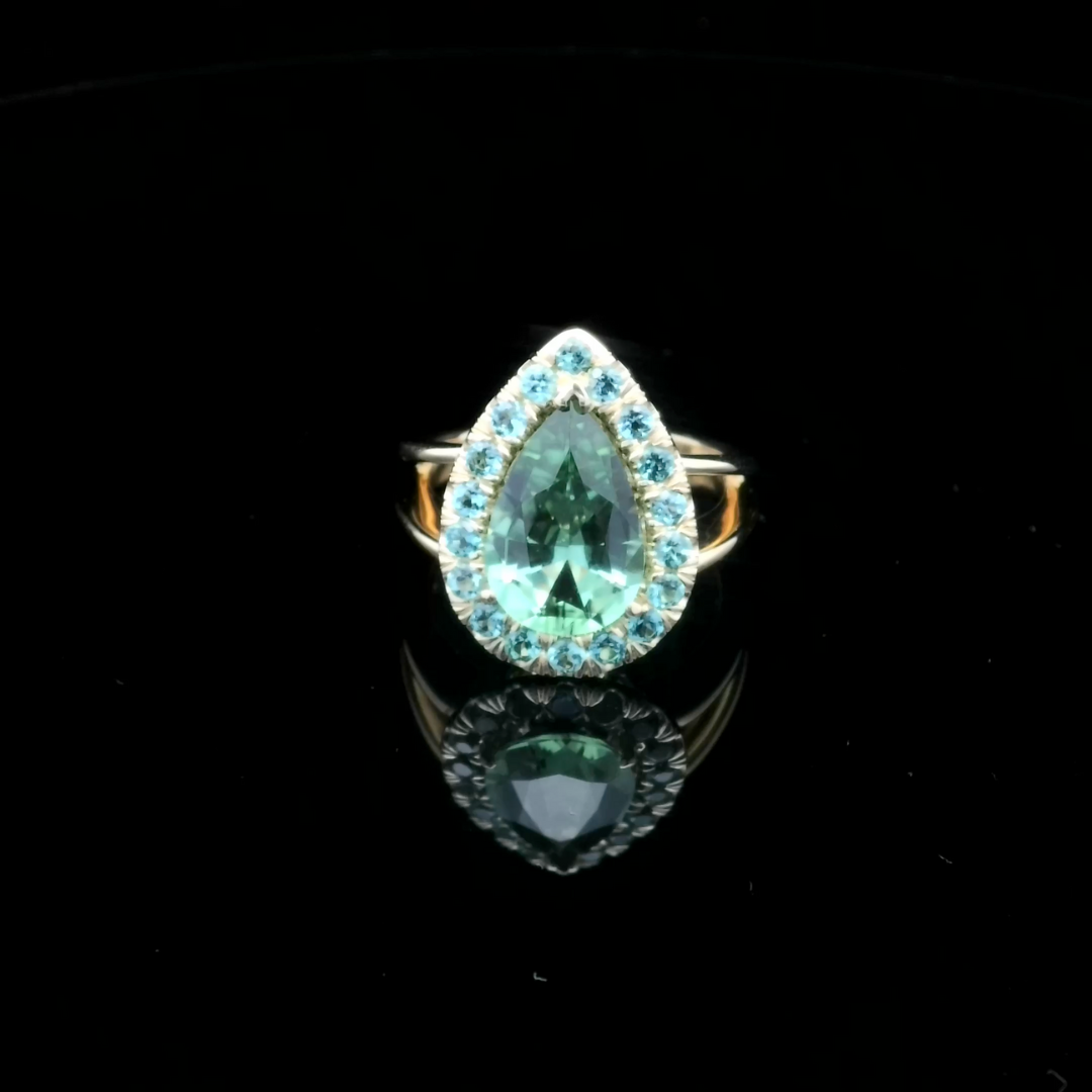 Green Tourmaline & Paraiba Tourmaline Halo Ring Perth