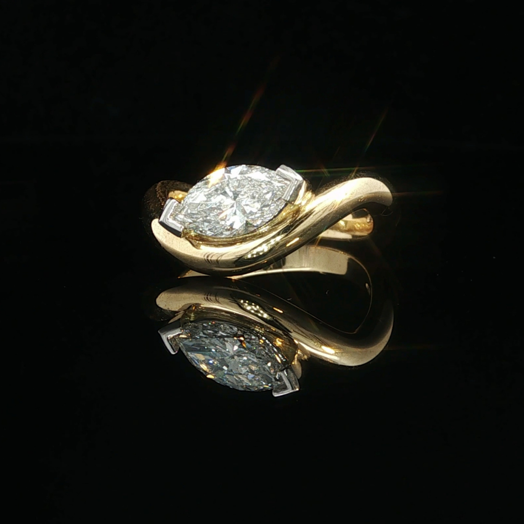 Marquise Diamond Engagement Ring in 18ct White Gold & Platinum