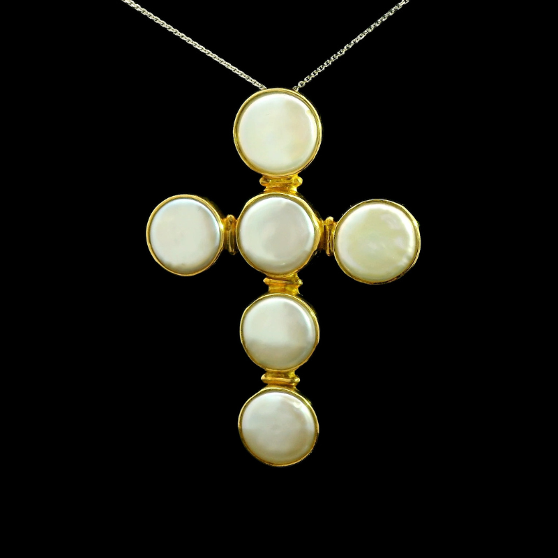 Mother of Pearl Cross Pendant in 18ct Yellow Gold | Brinkhaus Jewellers Perth