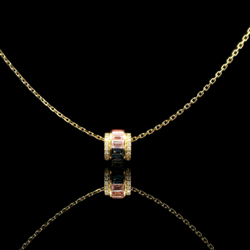 Multi-Coloured Sapphire & Diamond Pendant in 18ct Yellow Gold | Brinkhaus Jewellers
