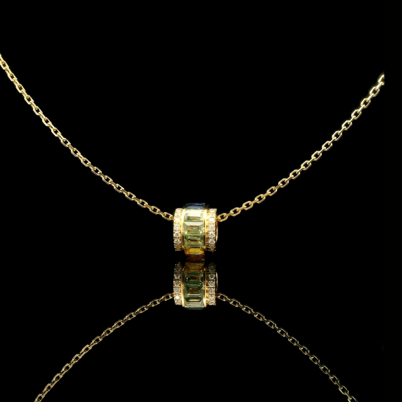 Multi-Coloured Sapphire & Diamond Pendant in 18ct Yellow Gold | Brinkhaus Jewellers Claremont