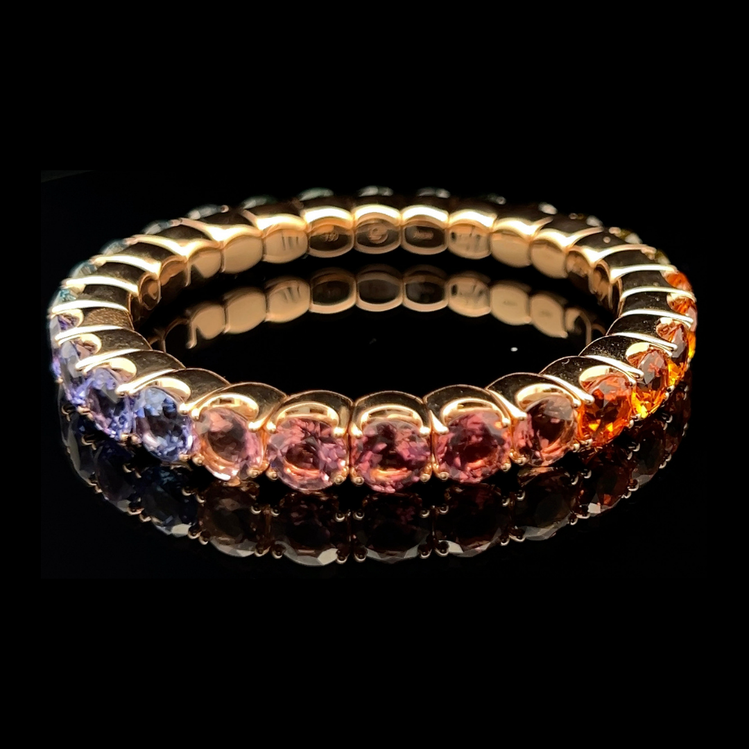 Multi-Coloured Stone Elasticated Bracelet in 18ct Yellow Gold