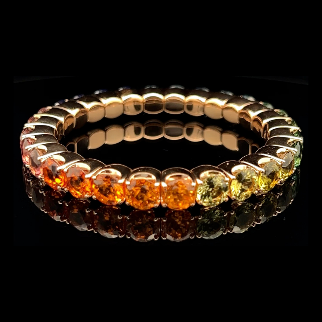 Multi-Coloured Stone Elasticated Bracelet in 18ct Yellow Gold