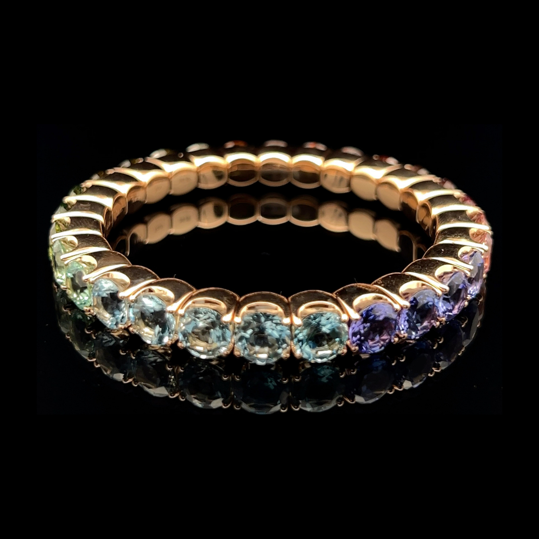 Multi-Coloured Stone Elasticated Bracelet in 18ct Yellow Gold