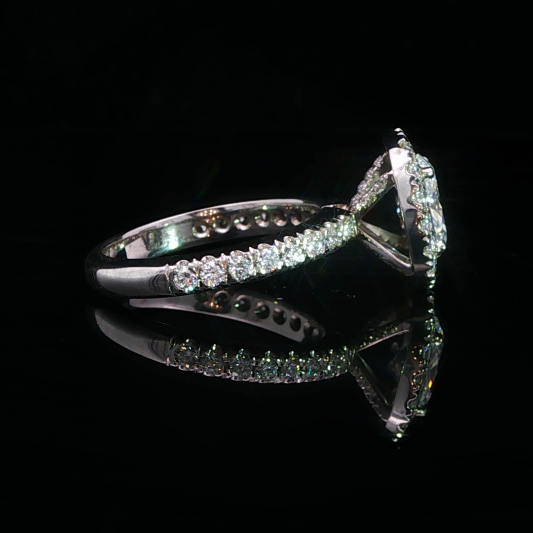 Oval Cut Diamond Halo Engagement Ring in Platinum | Brinkhaus Jewellers Claremont