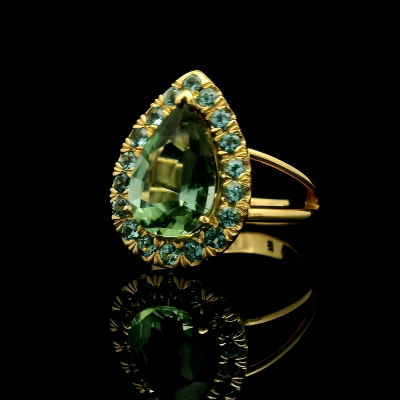 Pear-Shaped Peridot Halo Ring in 18ct Yellow Gold | Brinkhaus Jewellers Claremont