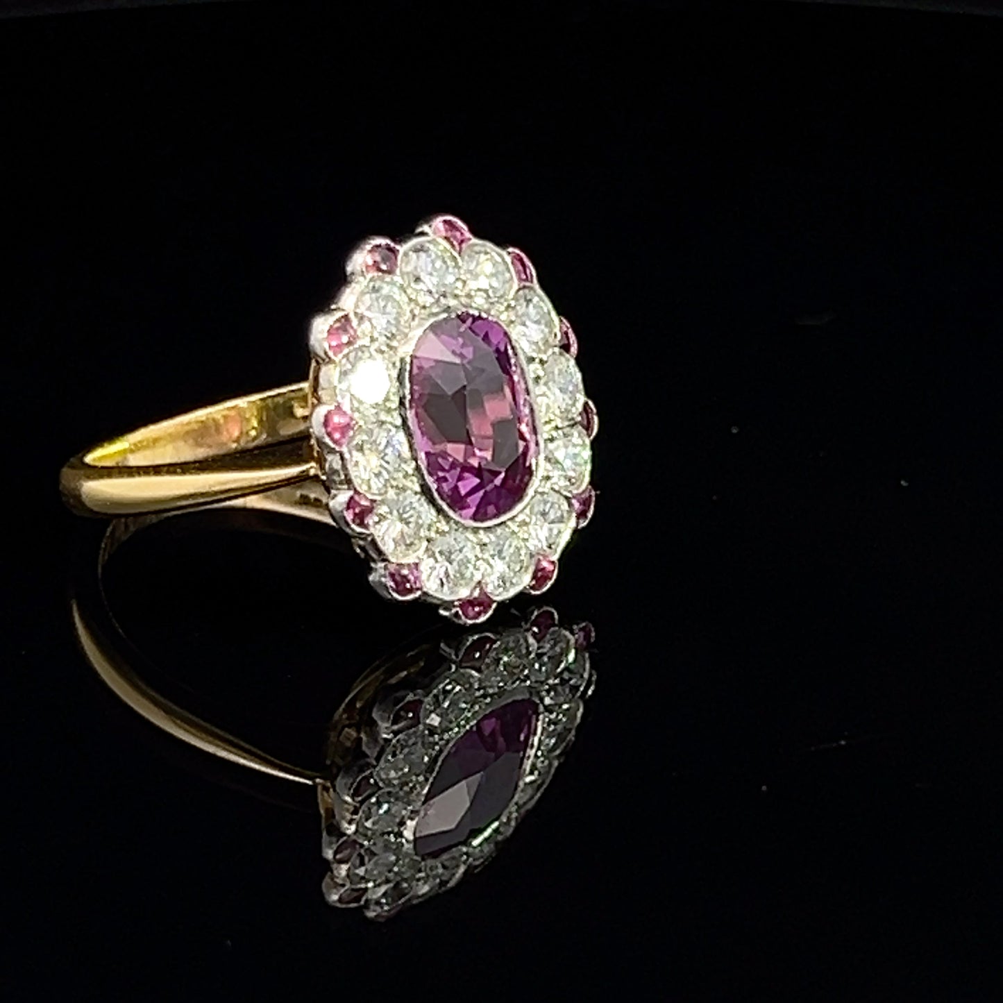 Pink Sapphire and Diamond Ring in Platinum and 18ct Yellow Gold