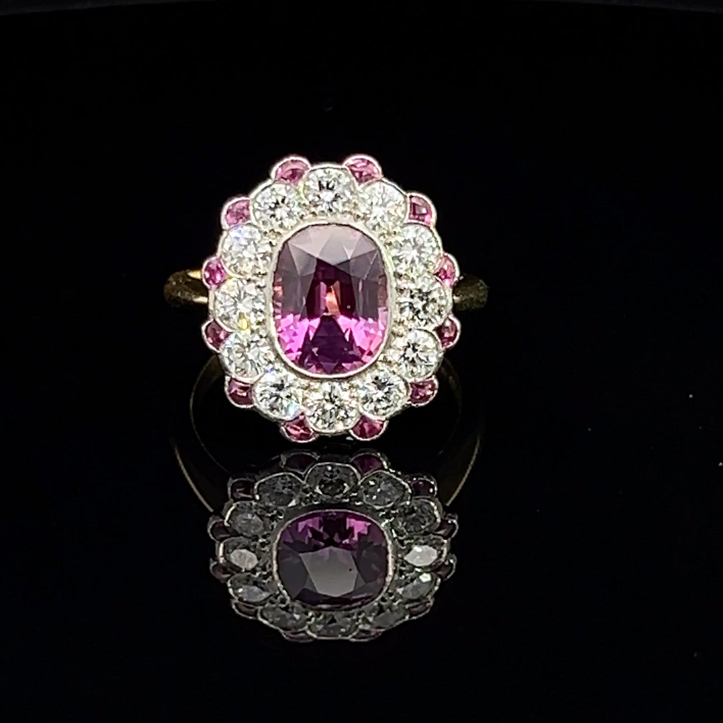 Pink Sapphire and Diamond Ring in Platinum and 18ct Yellow Gold