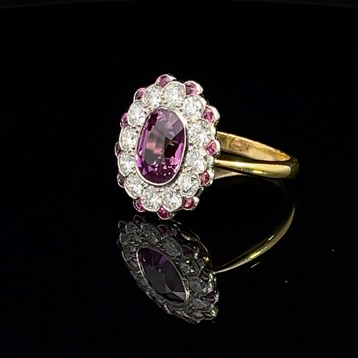 Pink Sapphire and Diamond Ring in Platinum and 18ct Yellow Gold