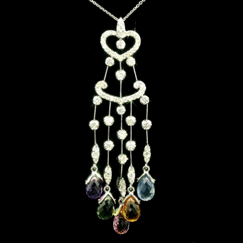 Sapphire & Diamond Drop Pendant in 18ct White Gold