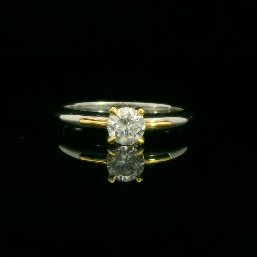 Solitaire Diamond Engagement Ring in White and Yellow Gold