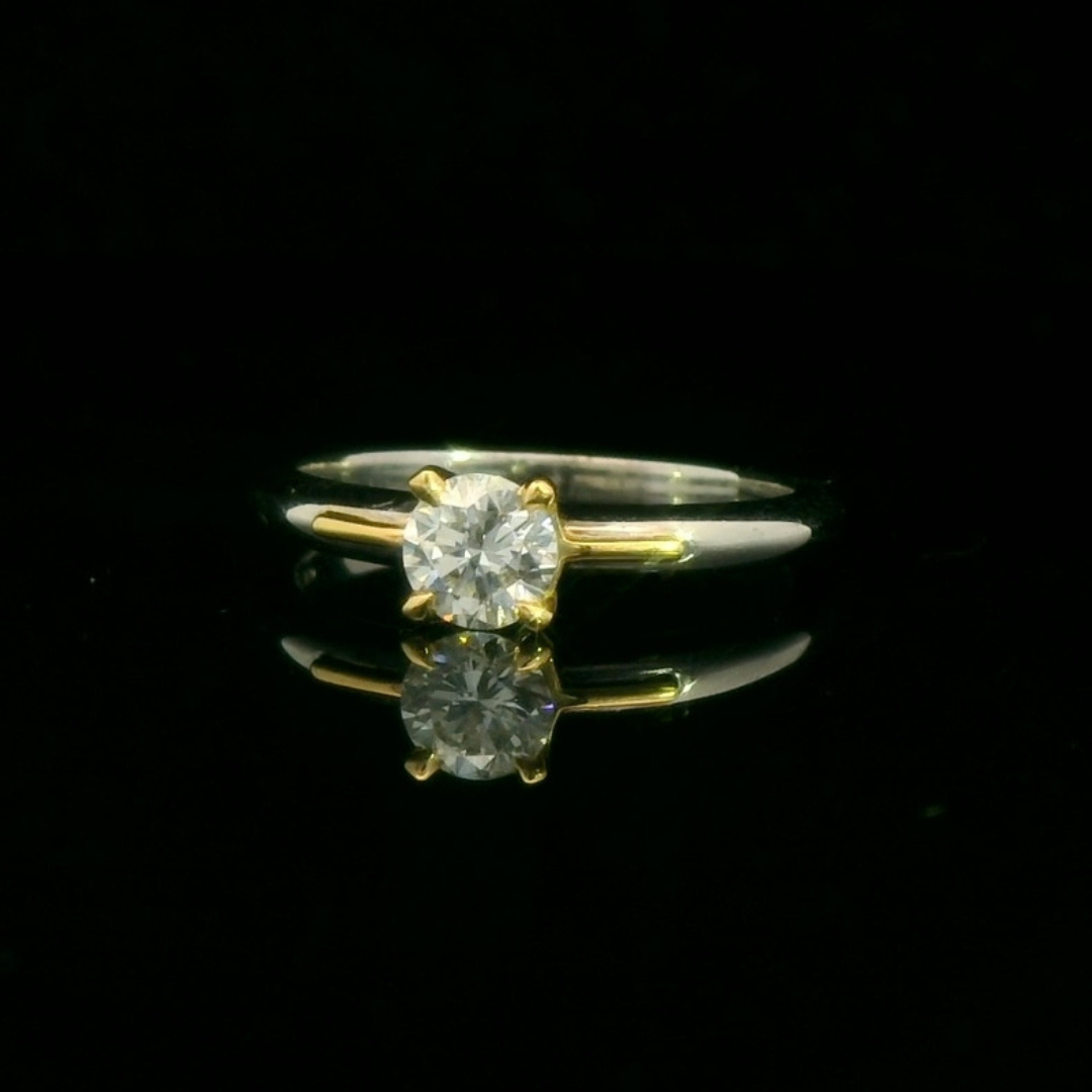 Solitaire Diamond Engagement Ring in White and Yellow Gold