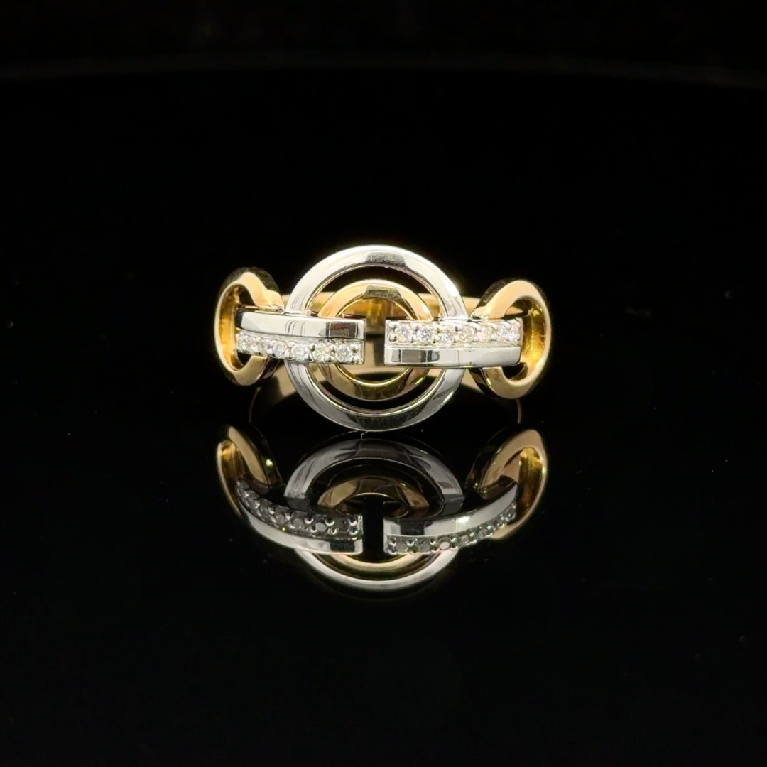 Two Tone Diamond Link Ring in 18ct Yellow and White Gold