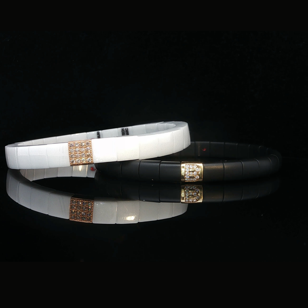White Ceramic Diamond Stretch Bracelet in 18ct Rose Gold | Brinkhaus Jewellers