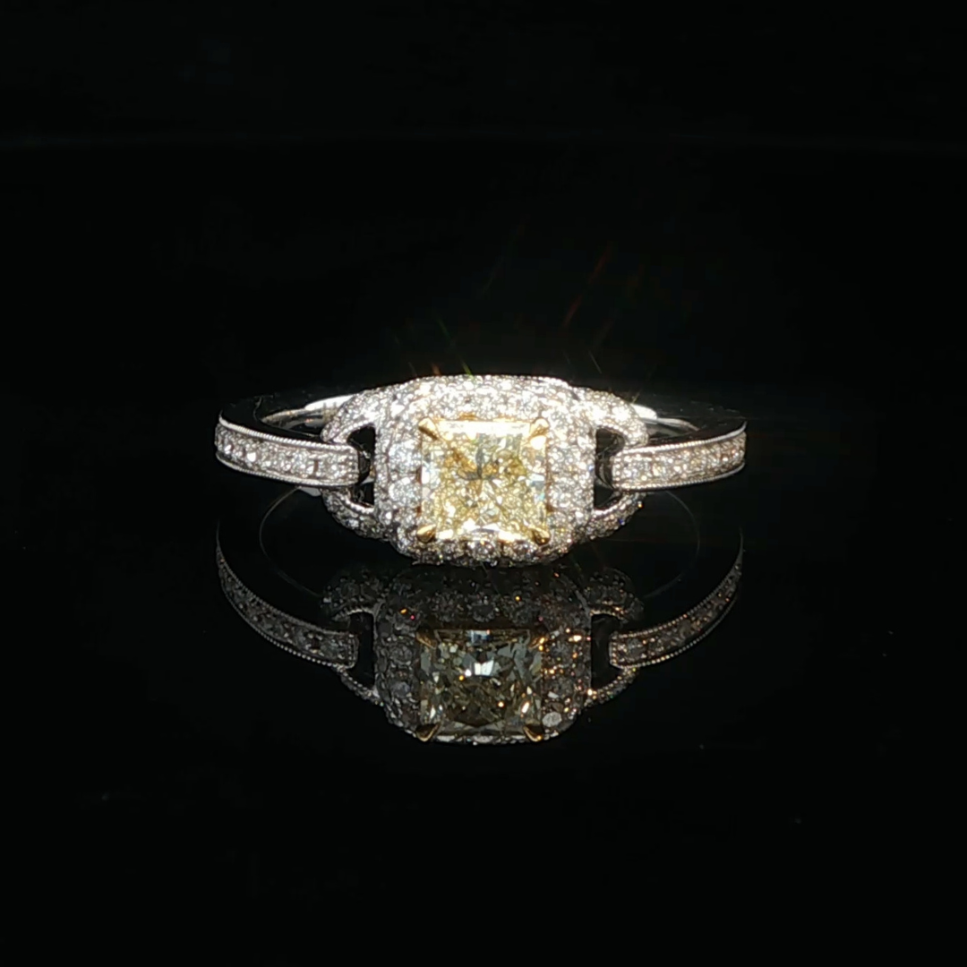 Yellow Diamond Engagement Ring in 18ct White Gold