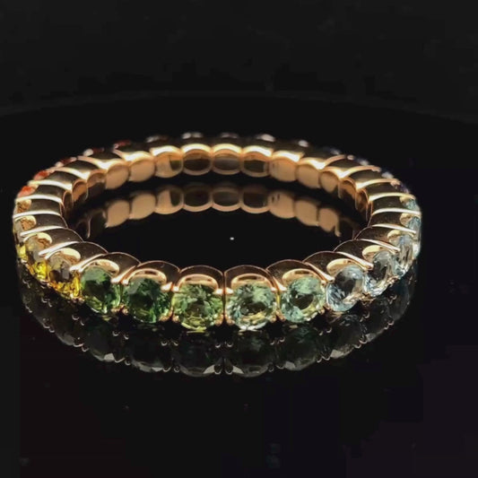 Multi-Coloured Stone Elasticated Bracelet in 18ct Yellow Gold