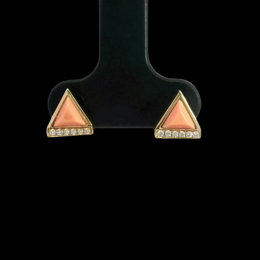 Coral and Diamond Earrings in 18ct Yellow Gold