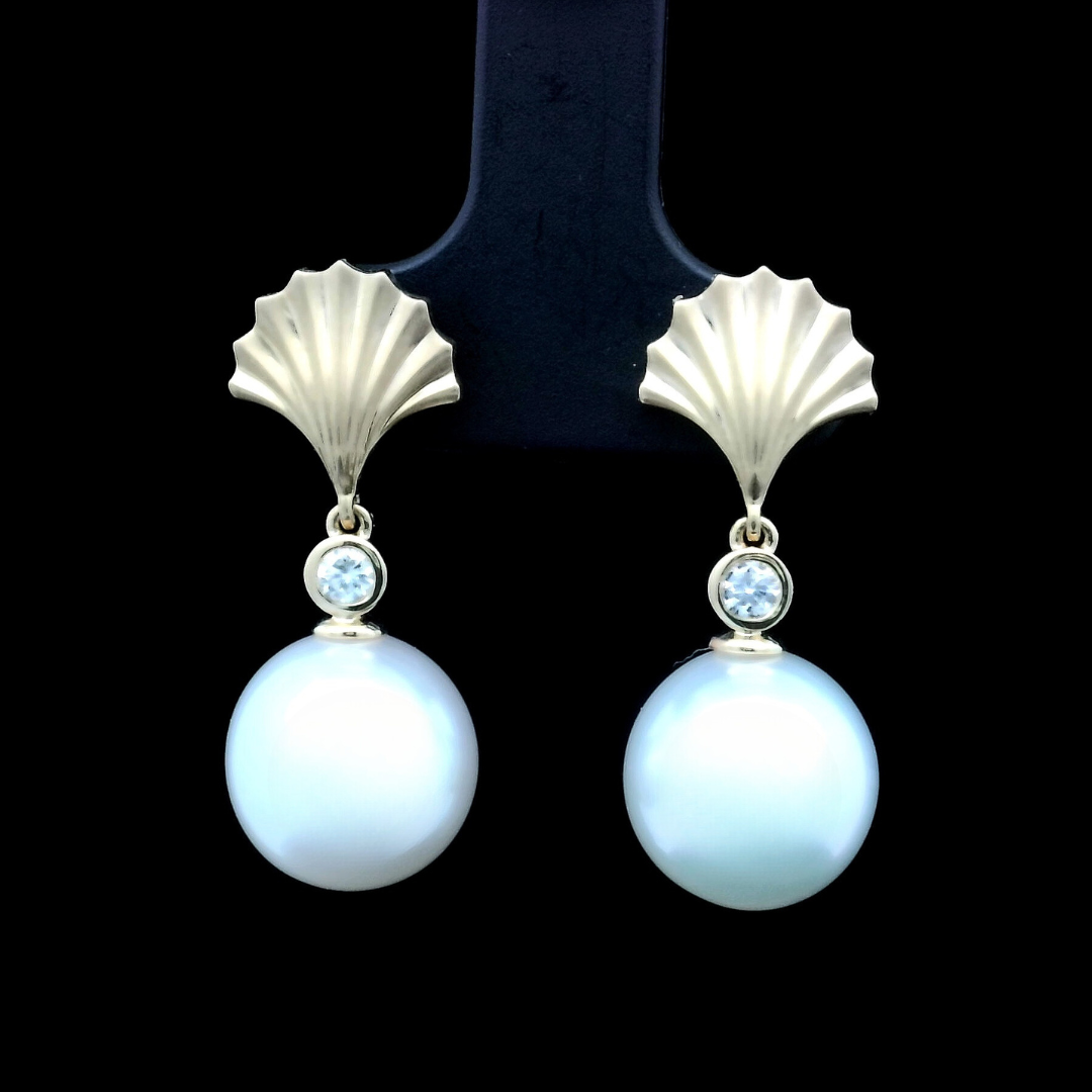 South Sea Pearl Diamond Fan Earrings