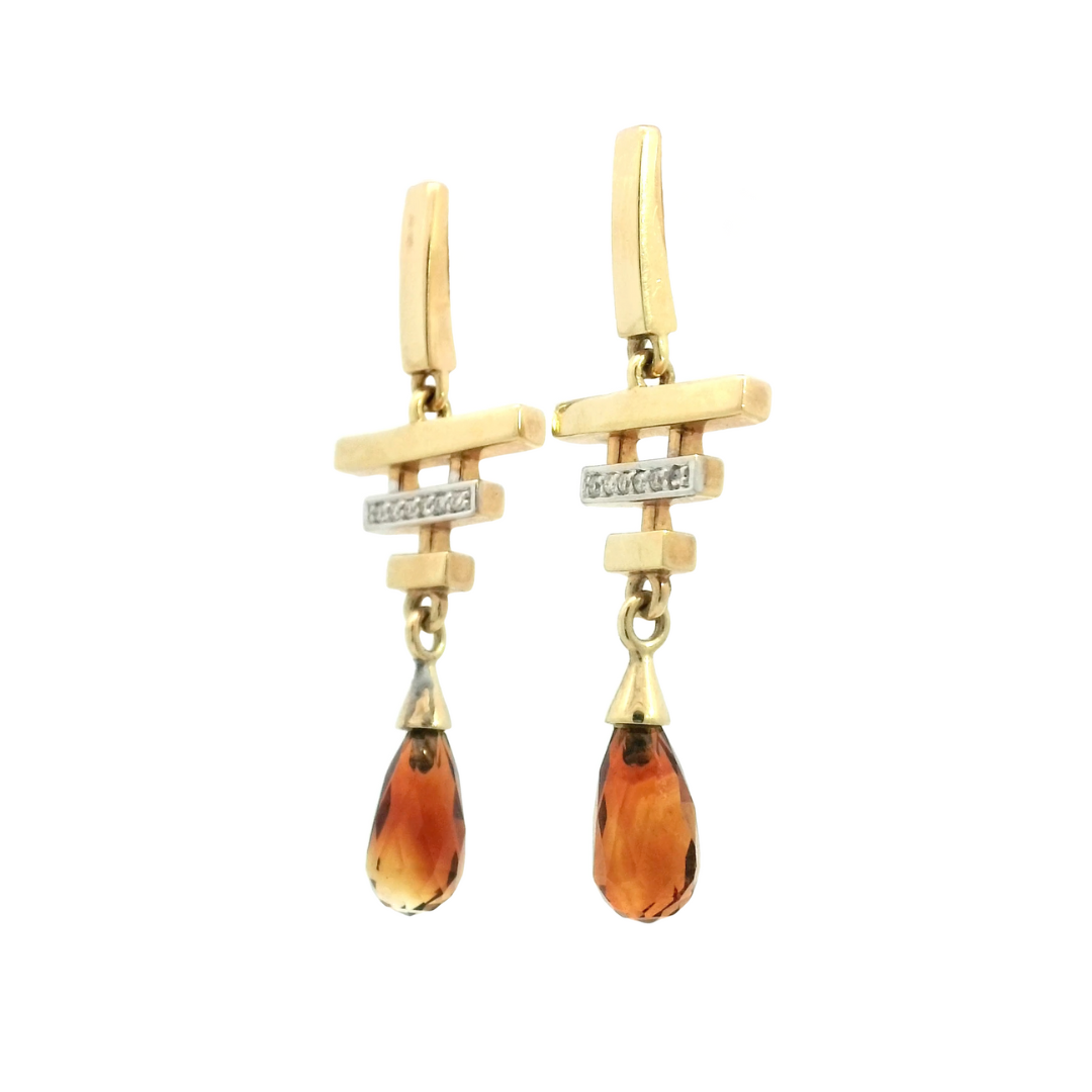 Citrine Diamond Drop Earrings