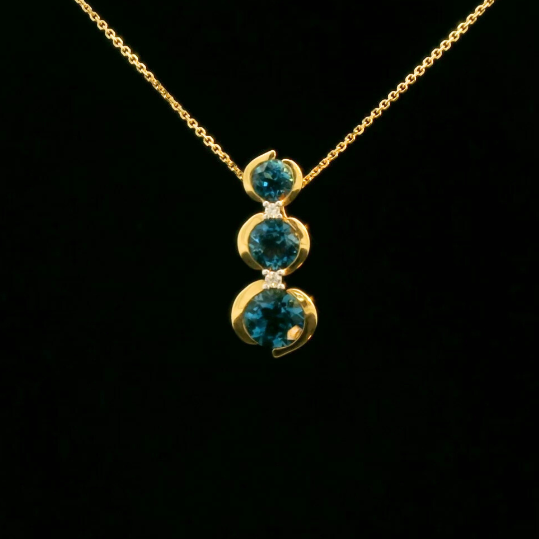 London Blue Topaz & Diamond Pendant in 18ct Yellow Gold