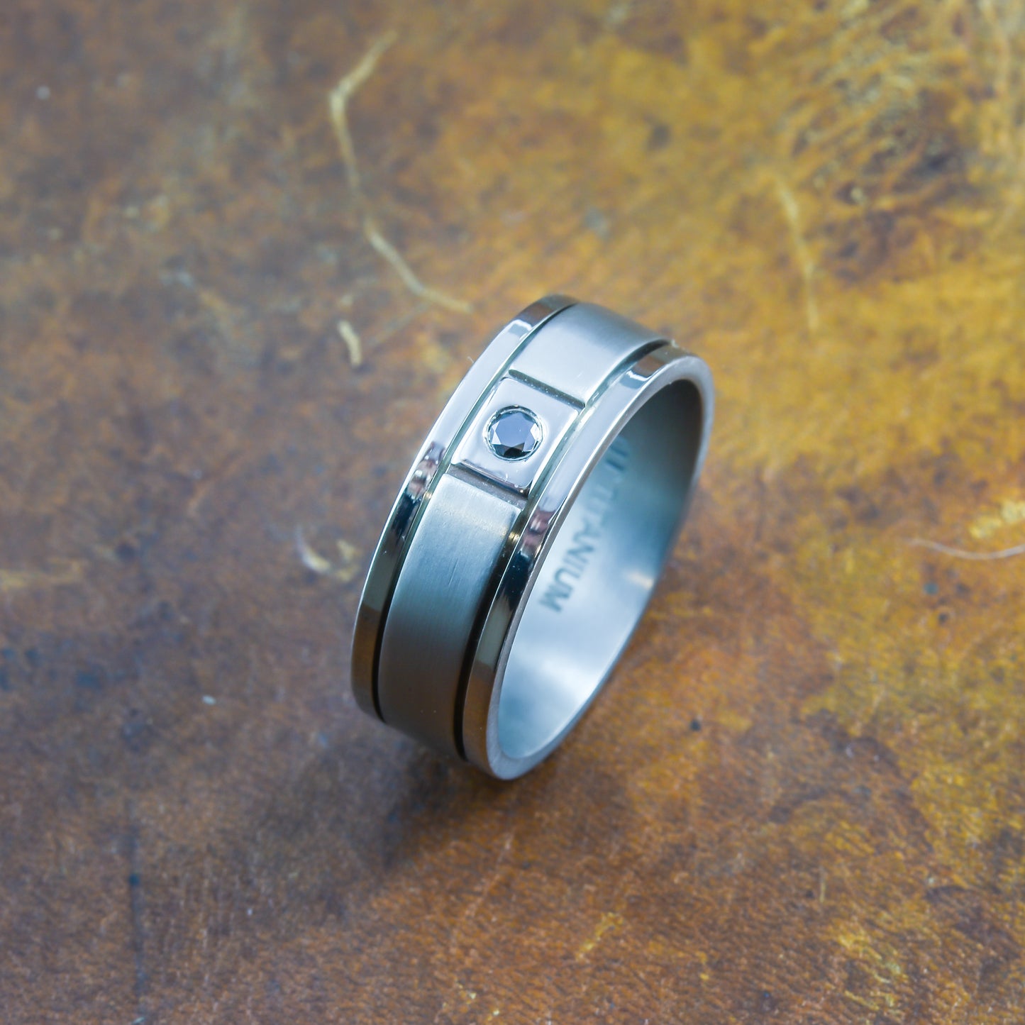 Men's Black Diamond Ring in Titanium