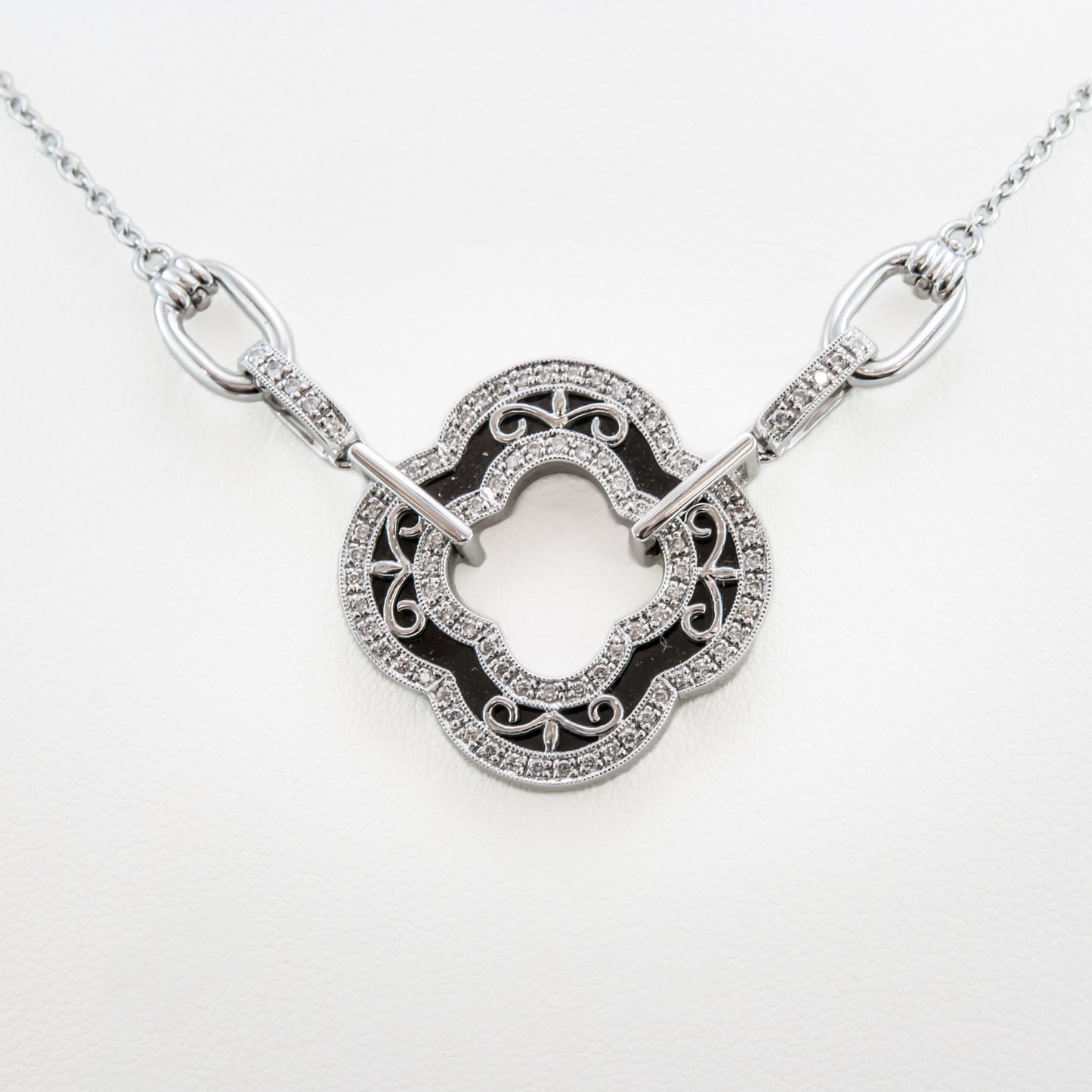 Onyx Necklace in 18ct White Gold With Diamonds