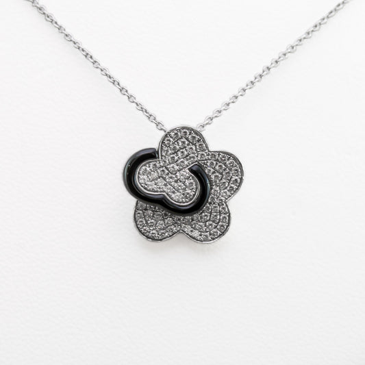 Onyx & Diamond Flower Necklace