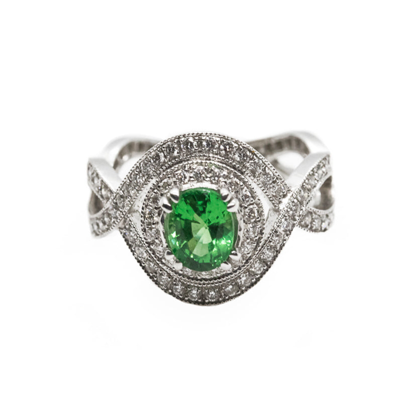 Tsavorite Garnet Ring in 18ct White Gold