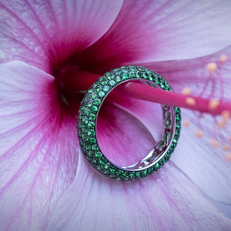 Tsavorite Garnet Band in 18ct White Gold