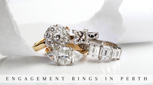 Engagement Ring Stack showing four different types of handcrafted engagement rings handcrafted by brinkhaus jewellers perth 