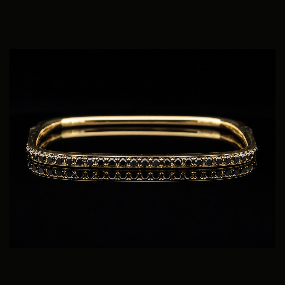Black Diamond Hinged Bracelet in 18ct Yellow Gold