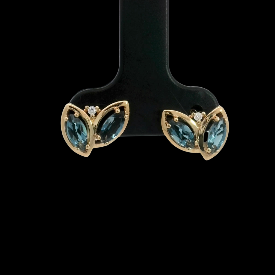 Blue Topaz & Diamond Earrings in 18ct Yellow Gold