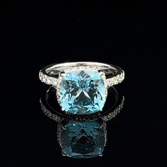 Blue Topaz and Diamond Ring in 18ct White Gold