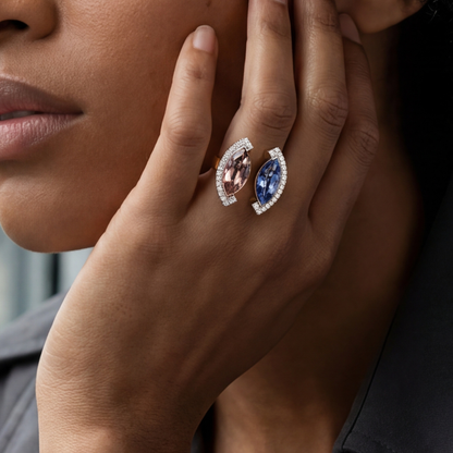 Marquise Cut Pink Tourmaline & Tanzanite Ring in Platinum & 18ct Yellow Gold